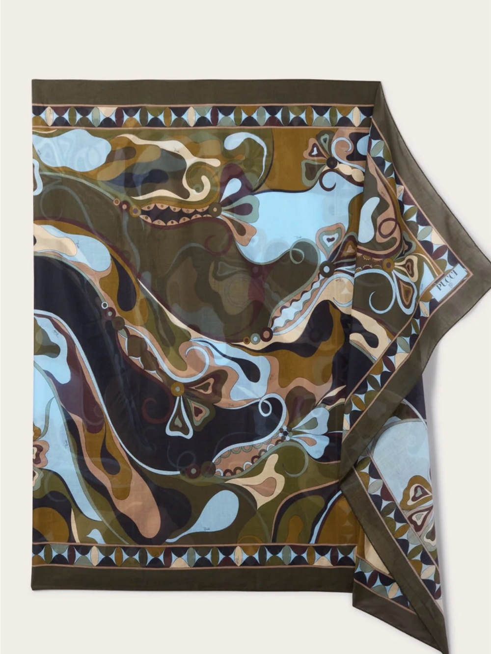 Emilio Pucci Olive, Sky Blue & Brown Abstract Asymmetrical Wrap Skirt - Picture 3 of 5